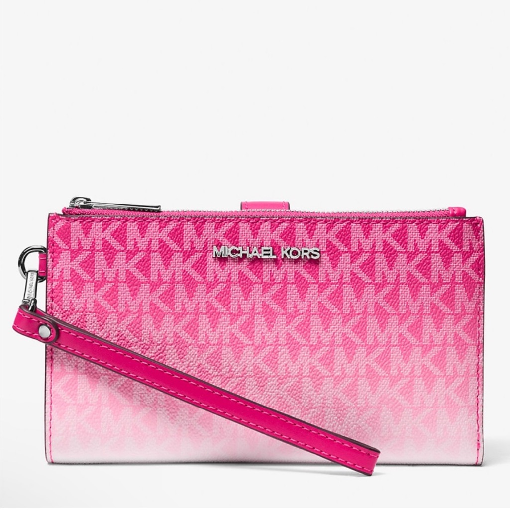 Michael Kors Jet Set Large Ombr Signature Logo Wristlet- Dragonfruit Pink